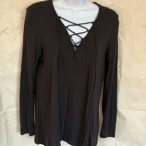 Old Navy Black Lace-Up Long Sleeve Top